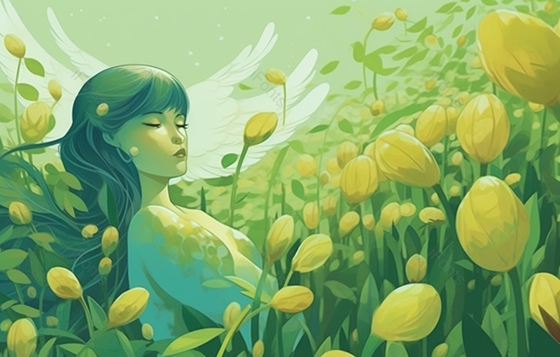 手绘花海中的花神横板插画,插画/手绘图,插画/手绘图库,插画/手绘图下载,插画/手绘